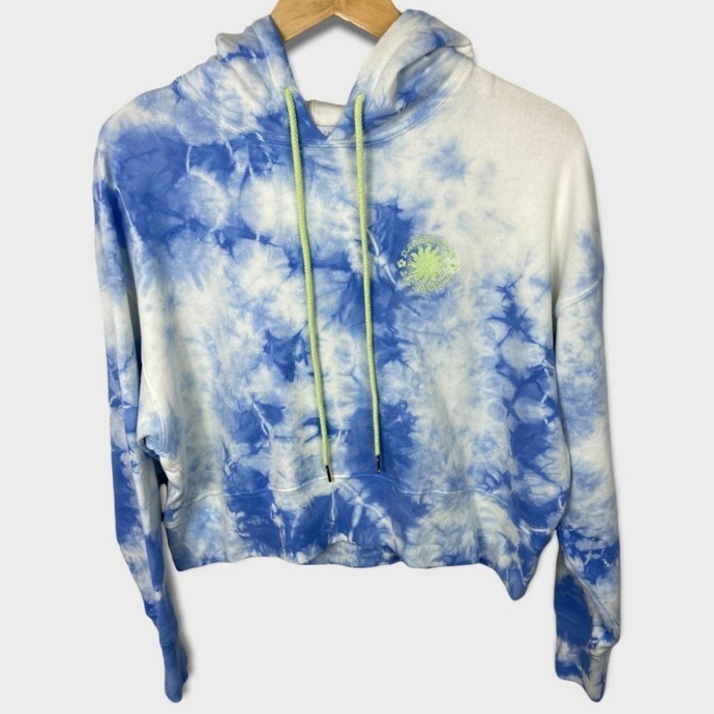 NEW Daydreamer Sunny People Tie Dye Crop Hoodie Periwinkle Cloud Size Small Boho - Picture 3 of 16